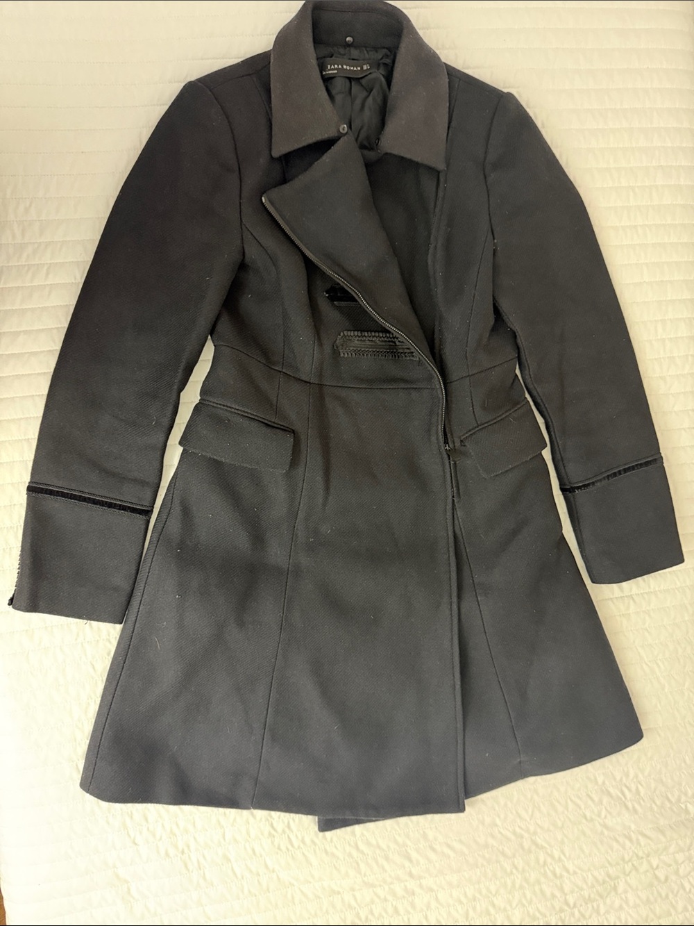 Zara Black Tailored Wool-Blend Trench Coat
